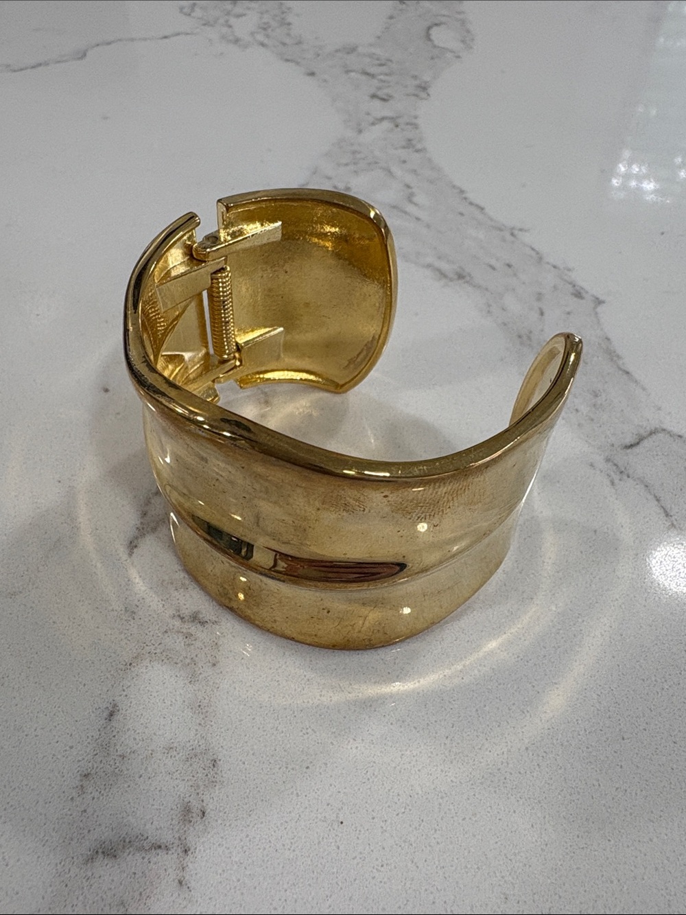 Gold Cuff Bracelet Wide Organic Shape Open Bangle - Picture 7 of 7